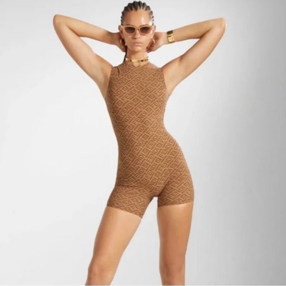 Fendi Brown Monogram Sleeveless Romper Jumpsuit